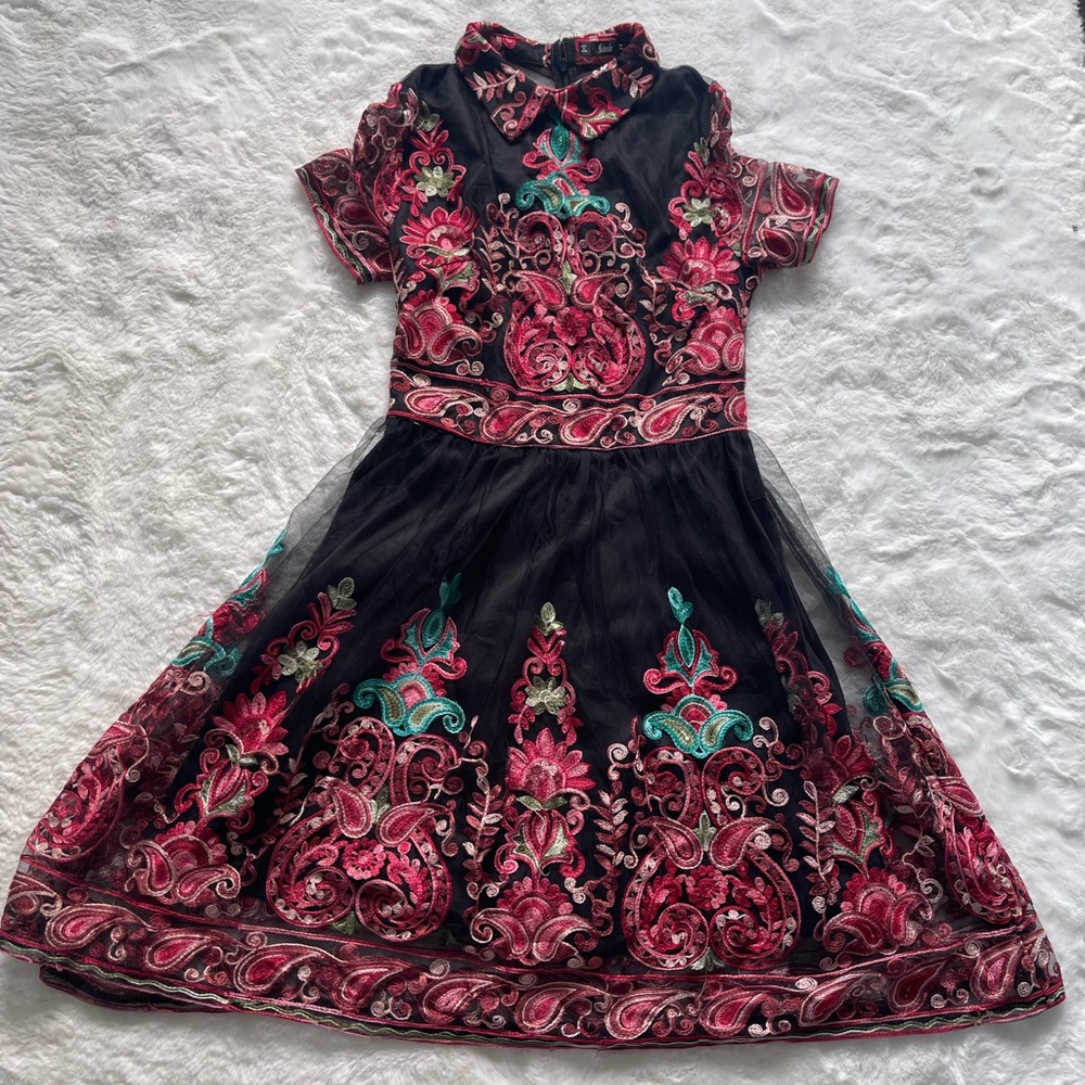 SHEIN Embroidered Dress with Sheer Back